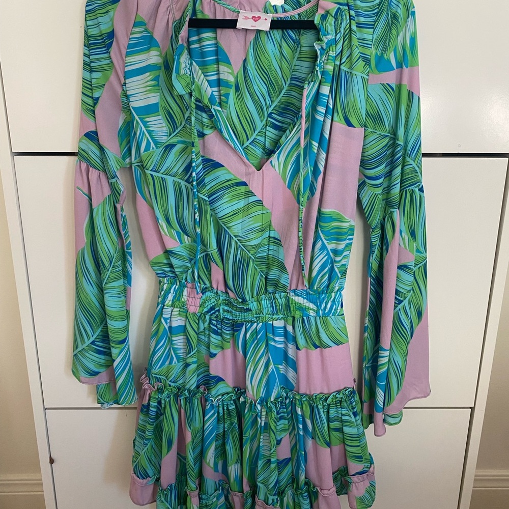 Buddy Love Palm Tree elastic waist mini dress